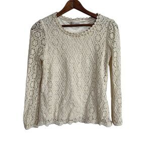 Lily J London Floral Lace Overlay Pullover Long Sleeve Blouse Cream Size Small